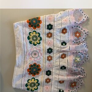 Zara White Skirt with Colorful Floral Embroidery